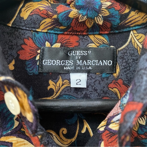 Vintage 80s Guess Marciano Black Floral Patterned Top Shirt Baggy Oversized - Picture 5 of 6